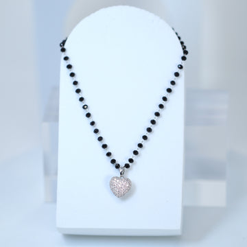 Swarovski Crystal black Beaded Chain Shinny Heart Pendant Necklace , Valentine's Day Gift For Her, Galentine's Day, Statement Necklace Cz